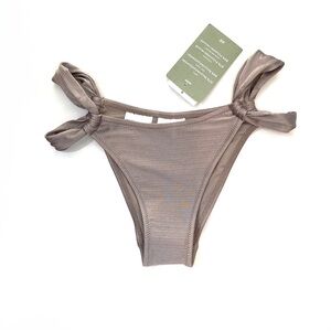 H&M Satin Sheen Cutout Bikini Bottoms NWT Grey Taupe